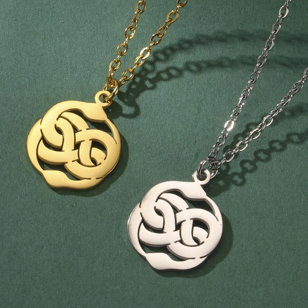 Dawapara Double Ouroboros Snake Necklace Nordic Ancient Symbol Infinity Knot Pendant Stainless Steel Gothic Jewelry