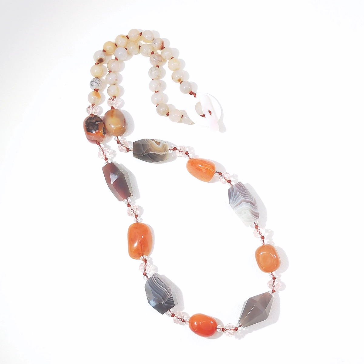 Lii Ji Real Stone Gray Orange Color Agate Carnelian Crystal Necklace 66cm Stock Sale Women Jewelry Gift