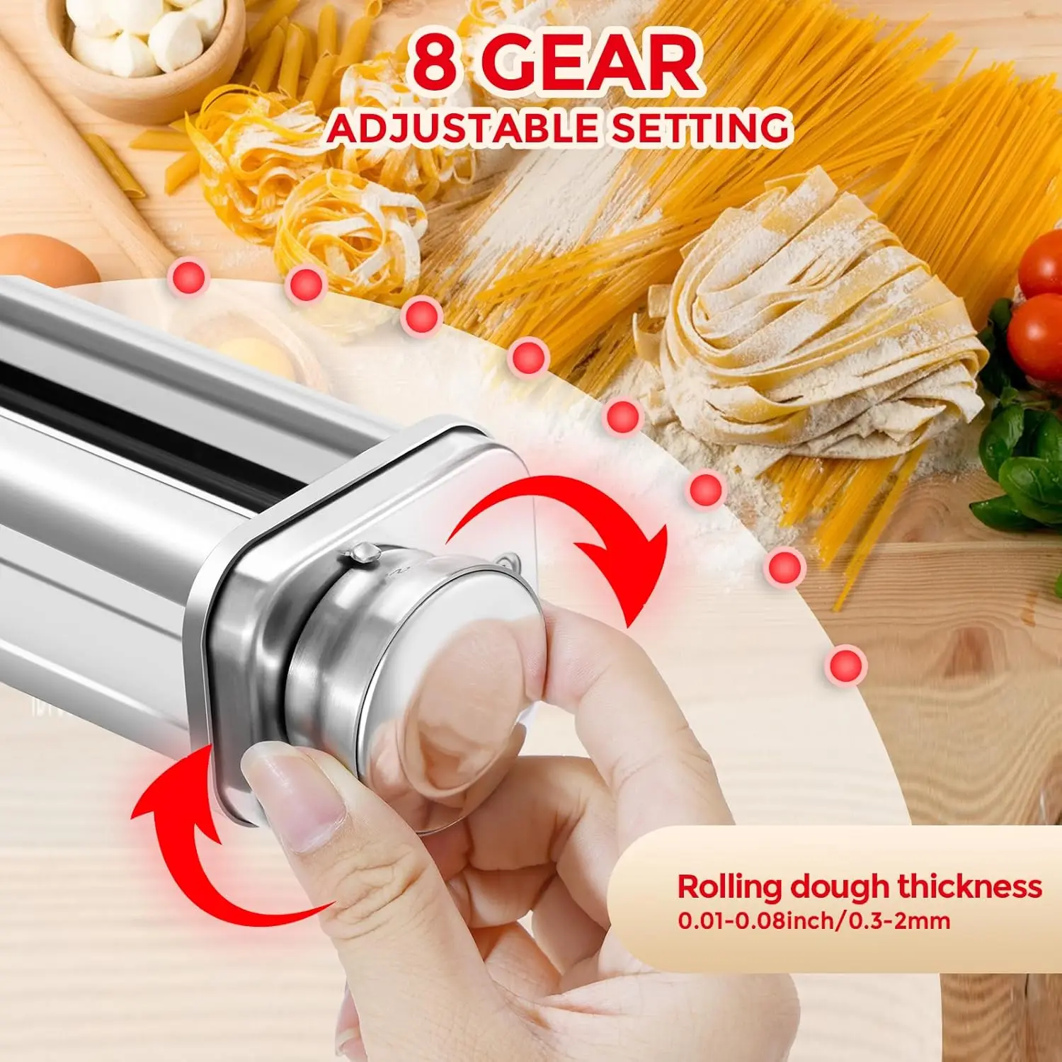 1/3pcs Stainless Steel Pasta Maker Attachment for All Kitchenaid Stand Mixers,Pasta Roller, Spaghetti Cutter, Fettuccine Cutter - view 6