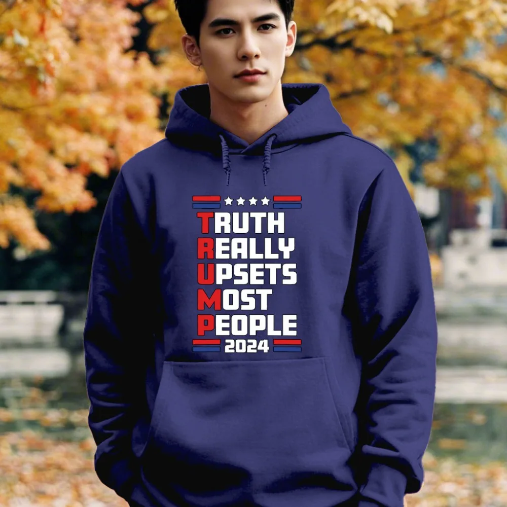 Trump 2024 Hoodie Pullover Sweatshirt for Men Donald Trump Hooded Shirt Black Long Sleeve Hoody Clothes