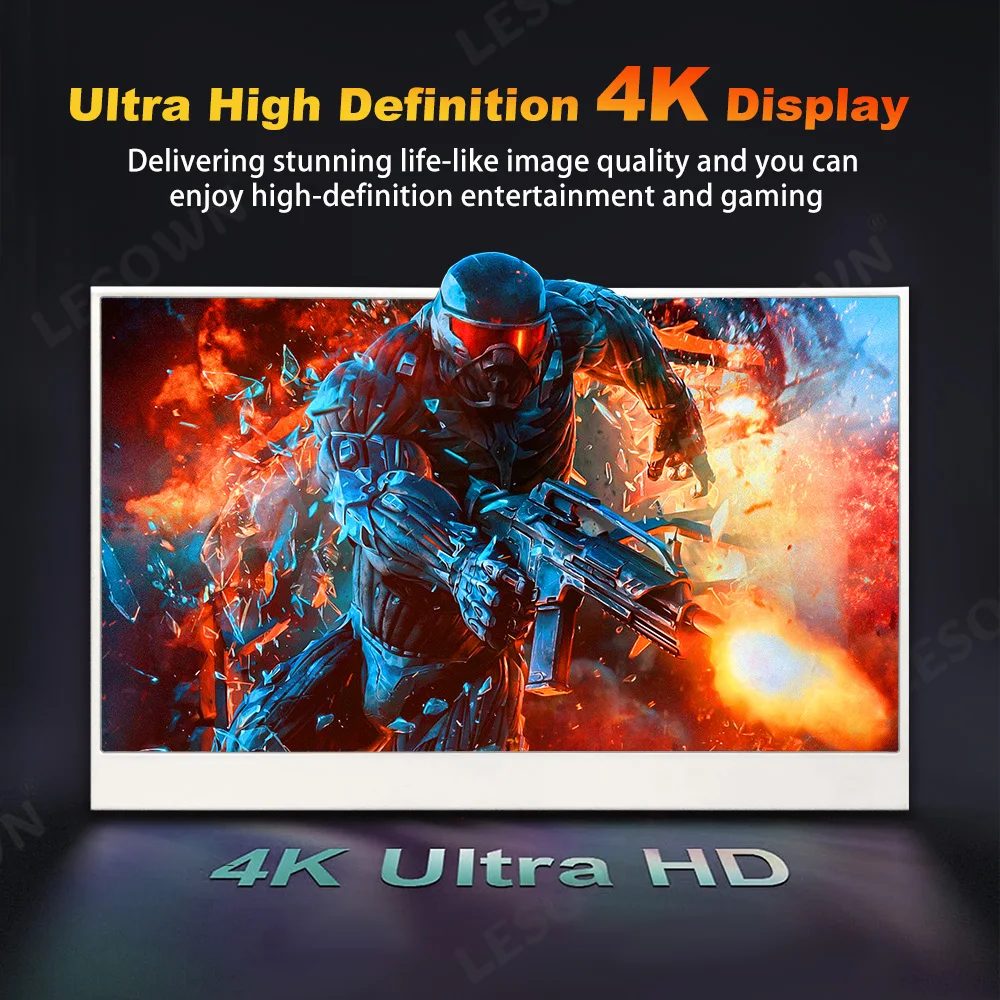 LESOWN Touch White Monitor 13.3 inch 4K UHD 3840x2160 IPS Second Screen Gaming USB C HDMI Portable Display for Laptop Xbox