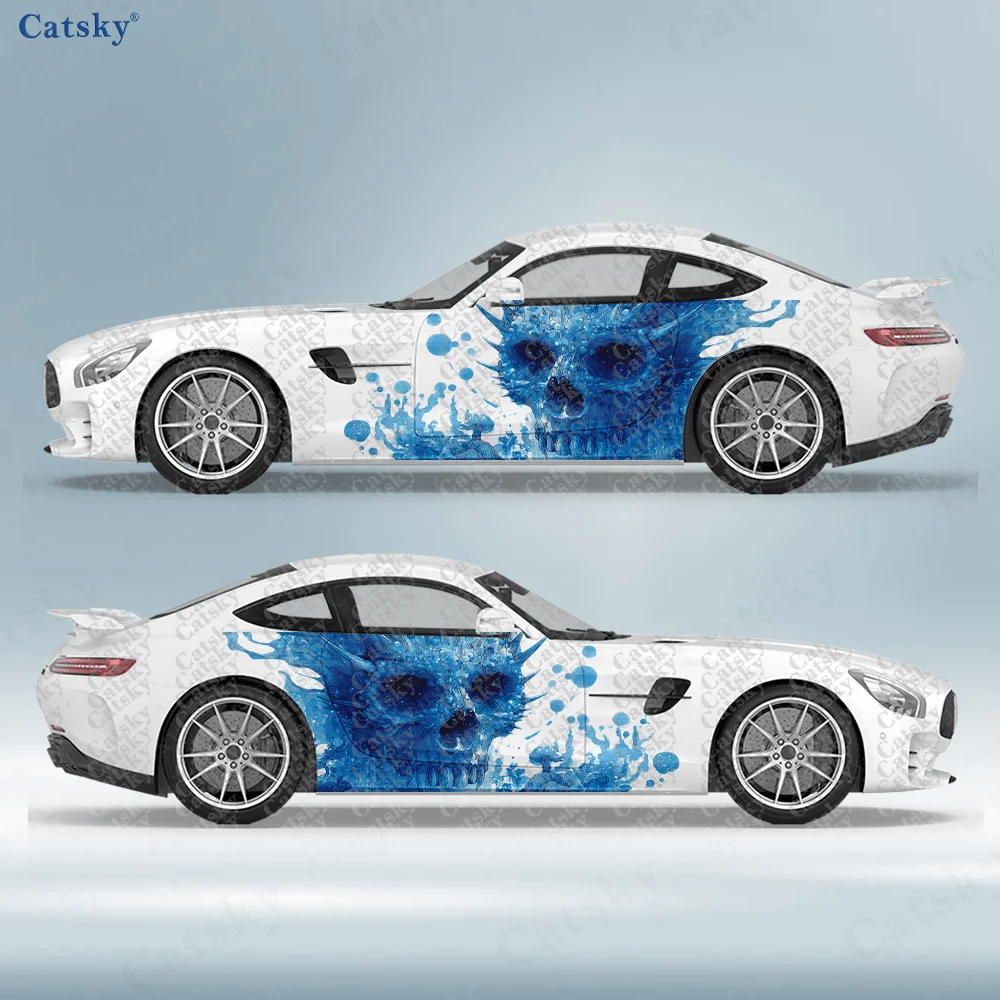 

2pcs Ice Spike Skeleton in Water Car Side Sticker, Self-Adhesive PVC Waterproof & Scratch-Resistant Decal, Car Accessory & Gift