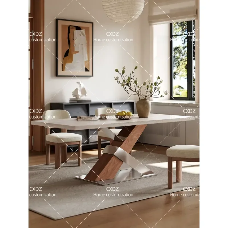 Modern Light Luxury Hanging Rock Slab Dining Table Set High End Solid Wood Cave Stone Dining Table and Chairs for Living Room