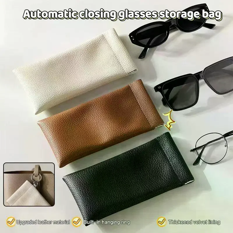 Portable Automatic Closing Sun Glasses Case Soft Shell PU Leather Eyewear Storage Bag Waterproof Glasses Box Eyewear Accessories