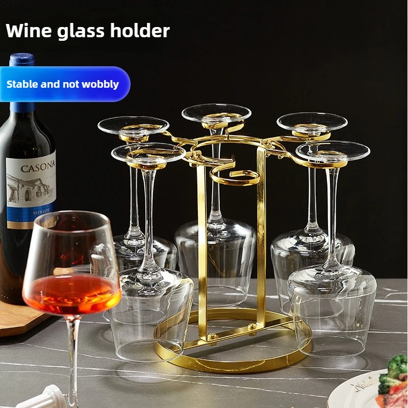 

Kitchen Countertop Wine Glass Holder Upside Down Drain Metal Storage Display Rack Inverted Hanging 6 Glasses