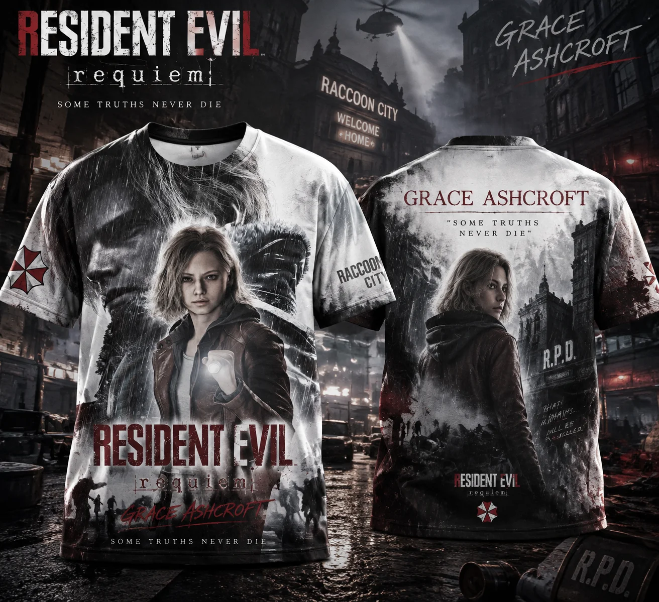 Unisex Resident Evil Requiem 3D All Over Print T-shirt Short Sleeve Leon Kennedy Raccoon City Graphic Game Fan Streetwear Tee