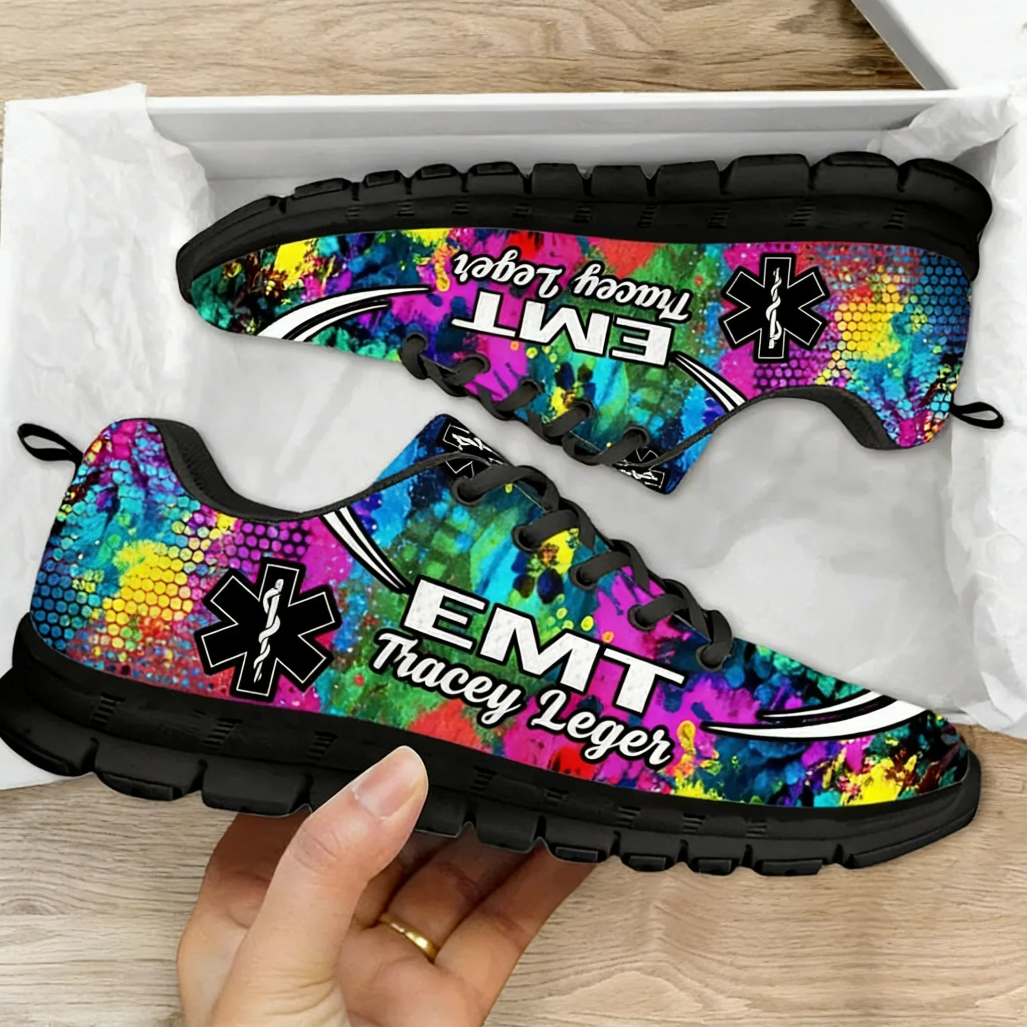 Paramedic EMT EMS Tie Dye Pattern Casual Snekaers For Women Wear-Resistant Flat Shoes Ladies Non-Slip Sport Zapatos