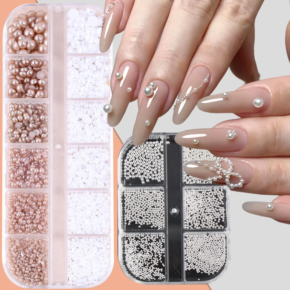 

1/2 коробки, бусины из белого жемчуга, подвески для ногтей 1-5 мм, полукруглые жемчужные украшения кофейного цвета для зимних маникюрных аксессуаров, детали