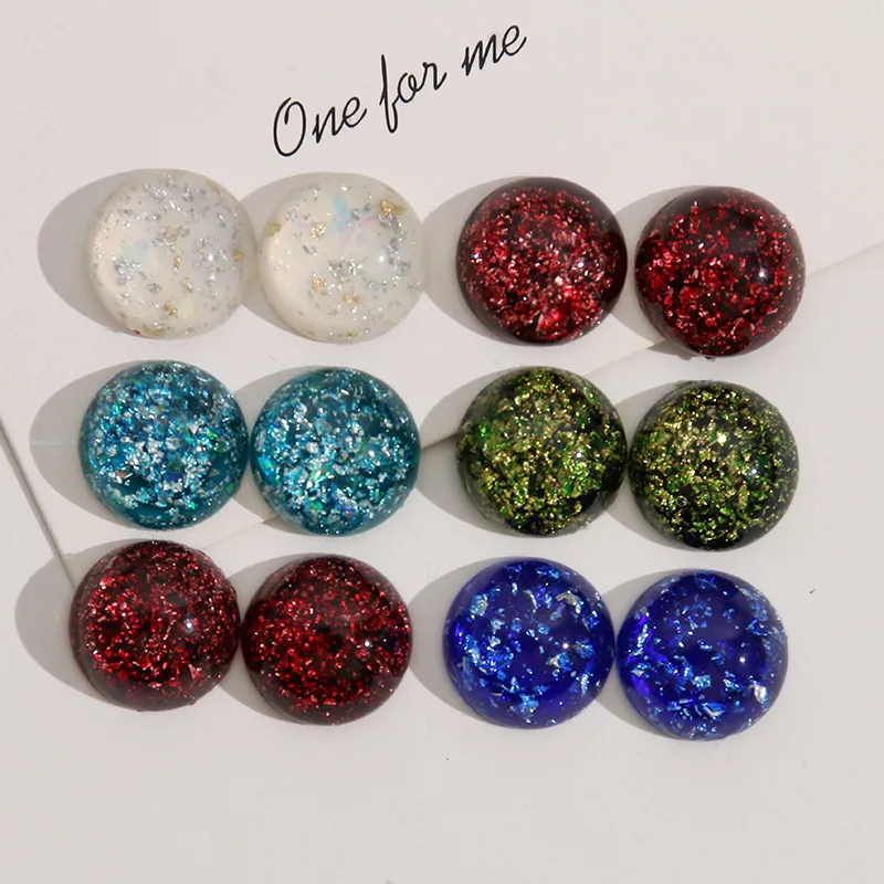 

DIY Jewelry Findings Glitter Round Resin Cabochons 12mm 100pcs Flatback Garment Ornament Phone Shell Hair Clip Decoration