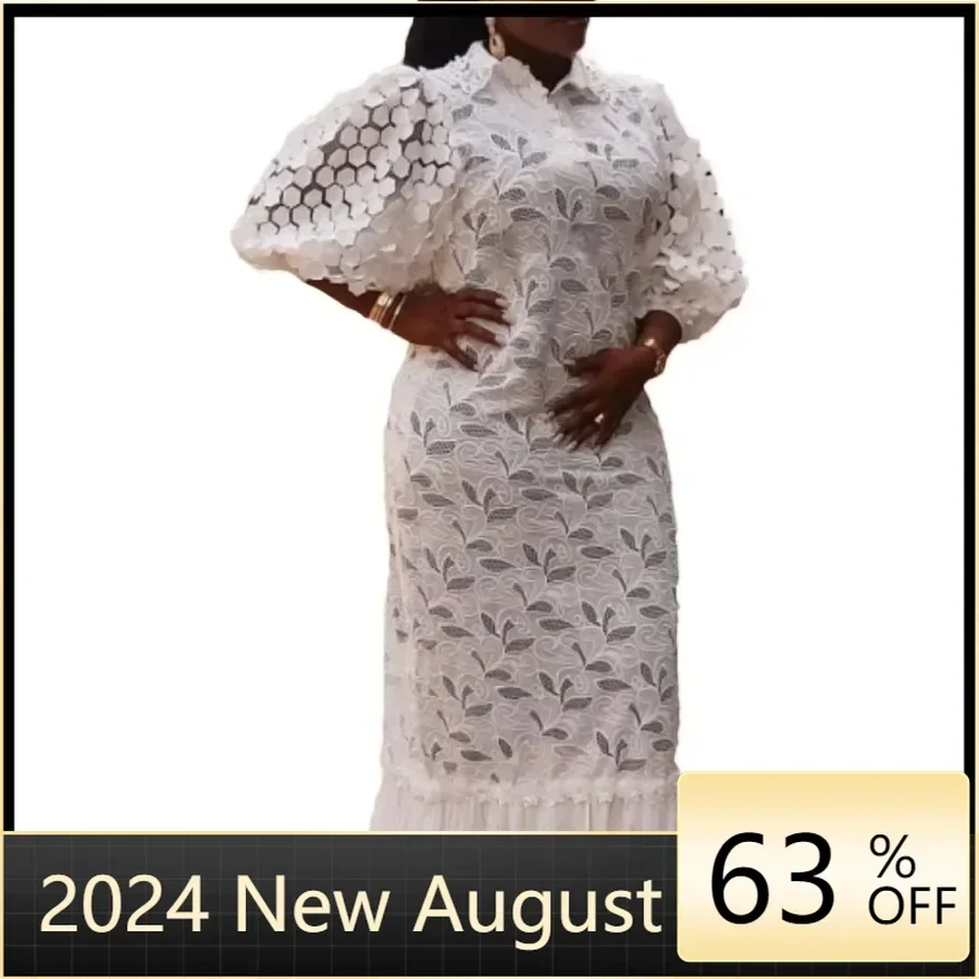 

Elegant African Dresses Plus Size for Women 2024 New Sexy Dashiki Lace Wedding Party Gown Muslim Kaftan Maxi Africa Dress M-4XL