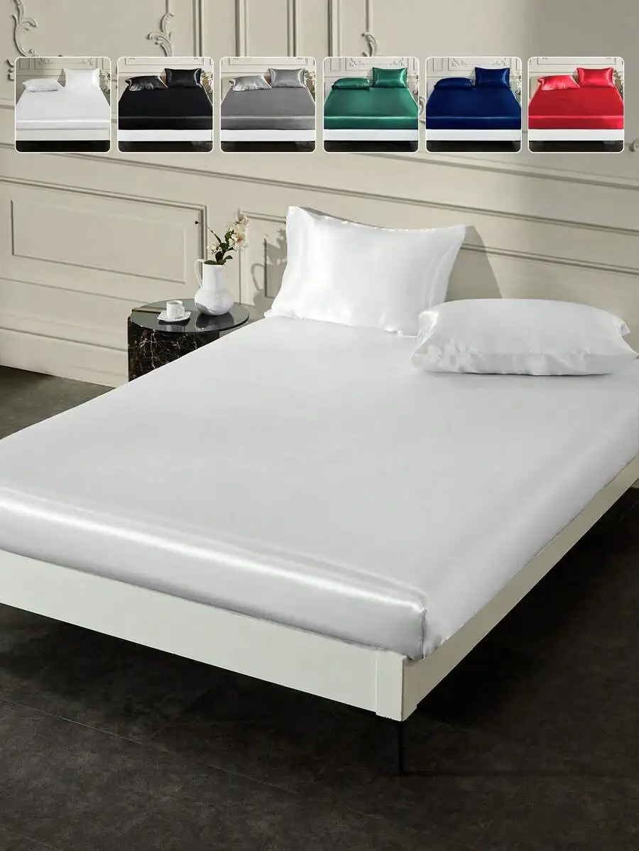 

1 шт. Атласная простыня на резинке, шелковистая, гладкая, с глубоким карманом, для кроватей King, Twin, Full, Queen