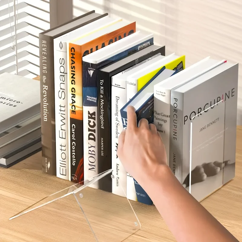 

4/8pcs Clear Acrylic Book Display Stands, Desktop Acrylic Book Organizers, Clear Bookends for School Office Home Shop