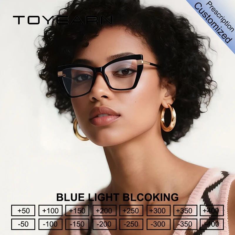 

TOYEARN Customizable Myopia Hyperopia Prescription Elegant Cat Eye Reading Glasses Women Computer Optical Eyeglasses TR90 Frame