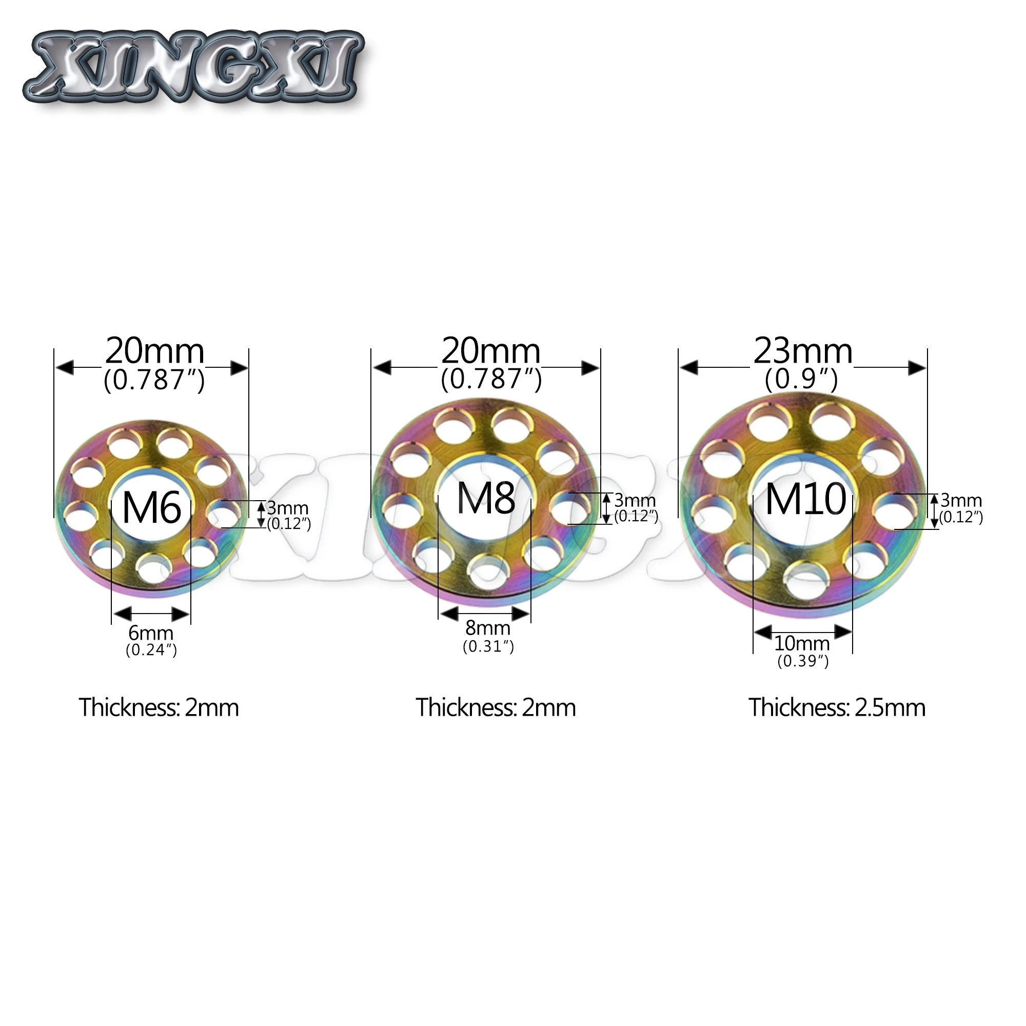 Xingxi 10Pcs Ti M6 M8 M10 Titanium Drilled Bolt Spacer Washer For Motorcycle Modification 9 Holes Washers