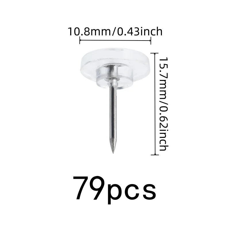 79 pcs Transparent Board Pins, Reusable Wall Safe for Photo Picture Pinning, Multipurpose, Versatile