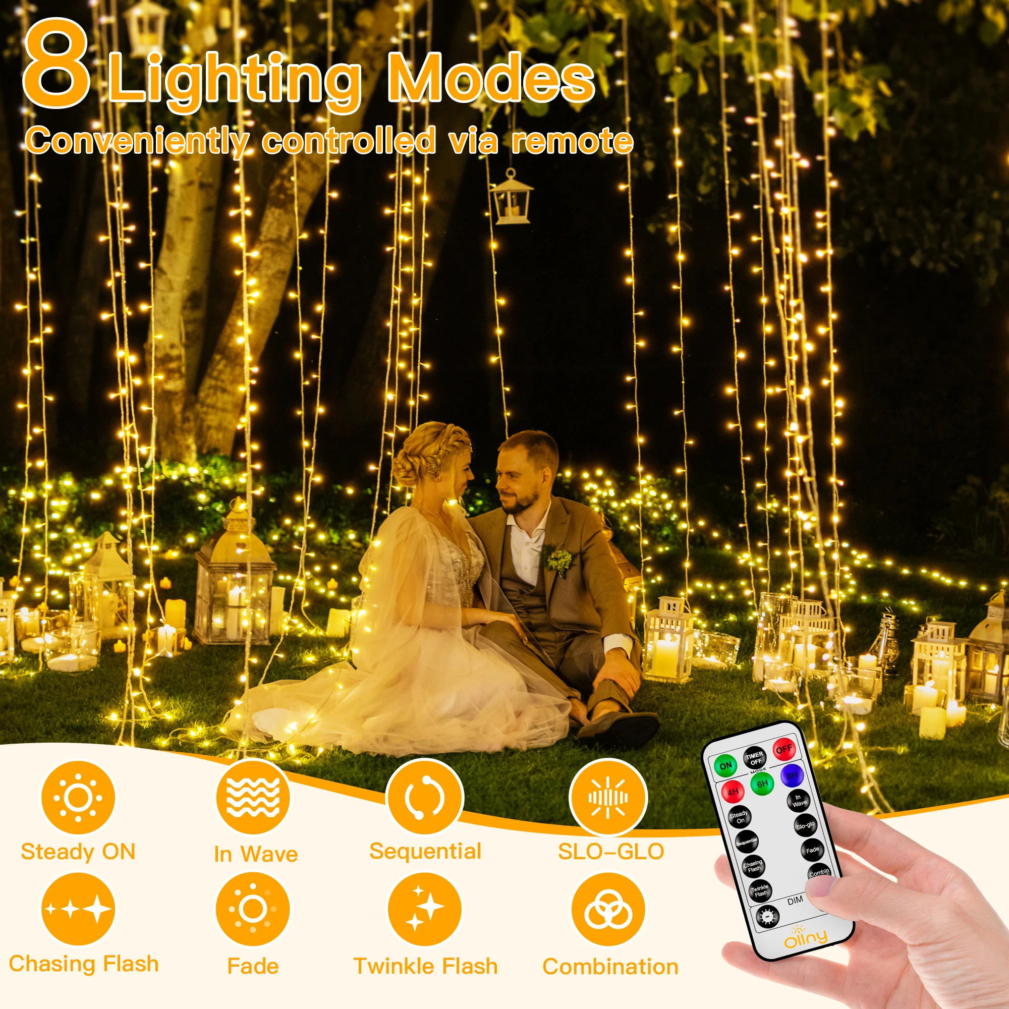 Ollny الجنية أضواء 400LED 131FT أضواء خارجية مع جهاز التحكم عن بعد 8 طرق سلسلة أضواء لحفل الزفاف داخلي منزل زينة عيد الميلاد #2