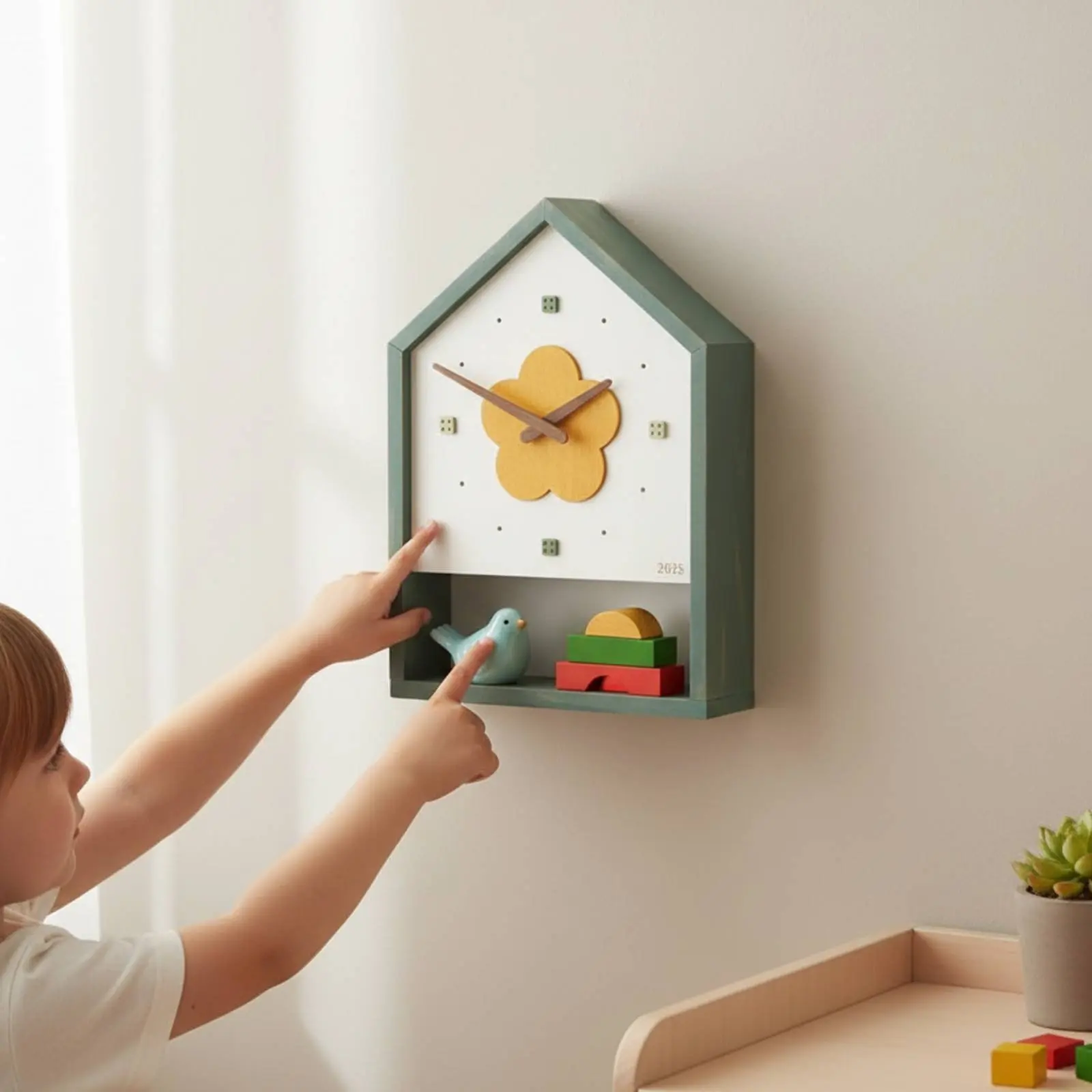 House Shaped Wall Clock Japanese Design Decorative Pendulum Clock Cute Design Silent Movement for Nursery, Bedroom
