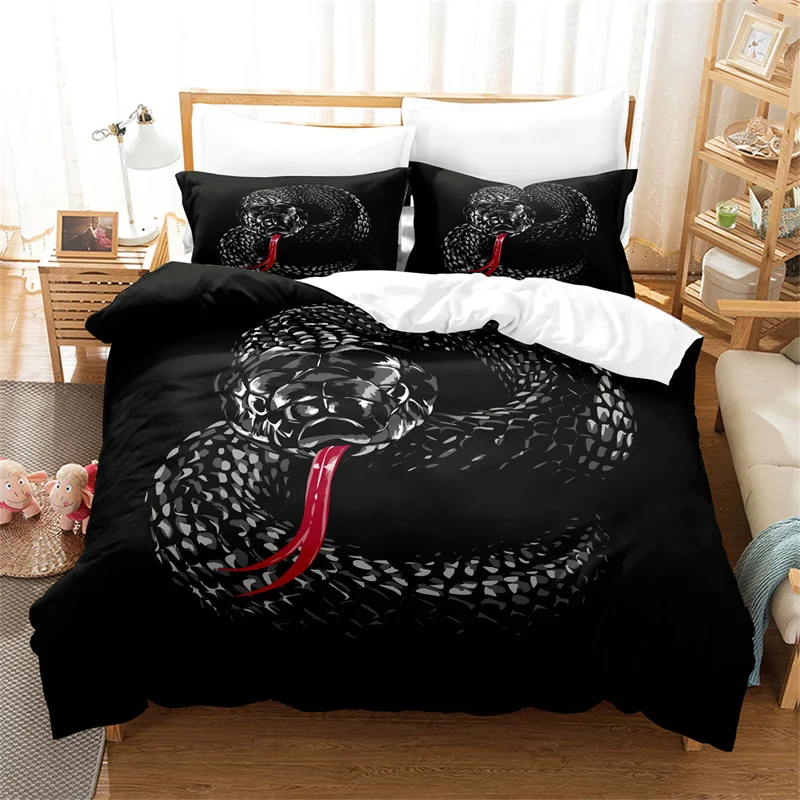 Juego de ropa de cama de serpiente negra, funda nórdica juvenil de animales bonitos para mujer, ropa de cama hermosa para dormitorio, juego de funda nórdica King/Queen