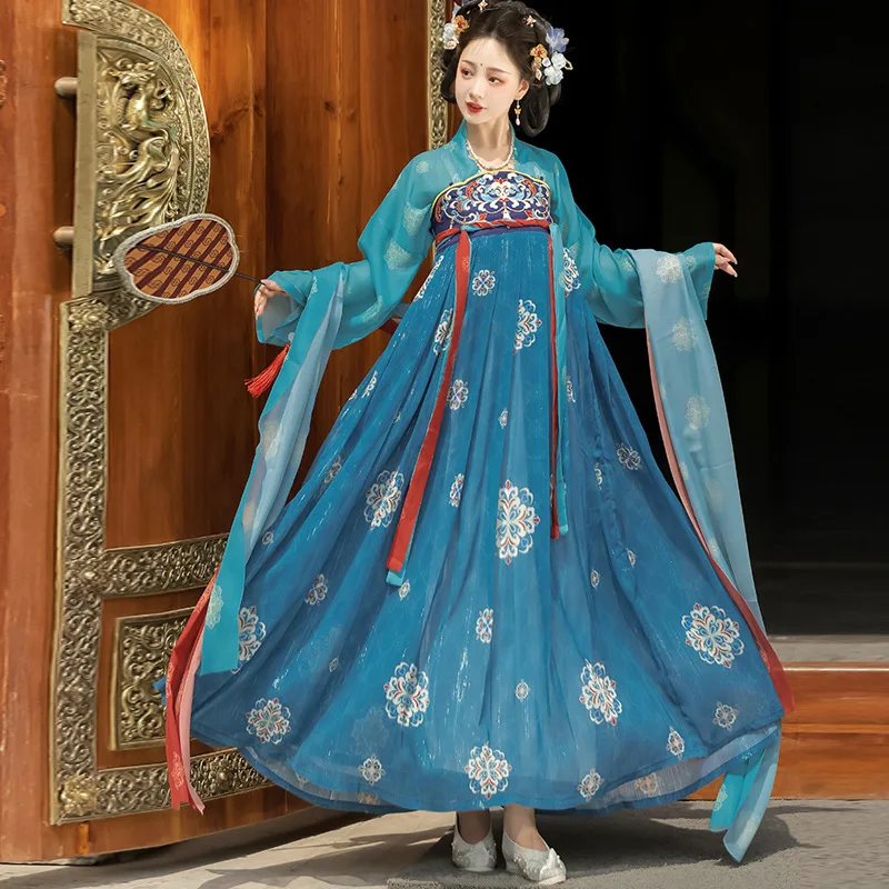 Pmwrun 2023 Spring Summer New Arrival Adult Hanfu Dress with Chinese Style Print, Embroidery, and Big Sleeve Set for Women