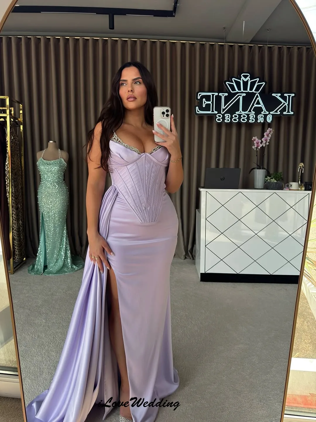 Aangepaste V-hals Paarse Galajurken 2025, Satijn Halve Mouw Zeemeermin Elegante Vrouwen Feestjurk Linten Formele Jurken Vloerlengte