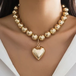 Ingemark Punk Big Love Heart Pendant Choker Necklace for Women Vintage Chunky Heavy CCB Beads Chain Grunge Jewelry Steampunk Men