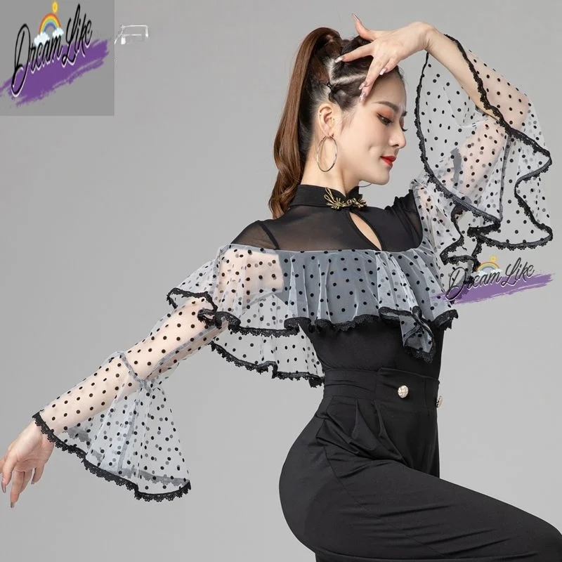 

Женский топ для латиноамериканских танцев 2025: Новинка весны-лета, комбинезон для современных танцев, вальса, национальных танцев, тренировочный костюм