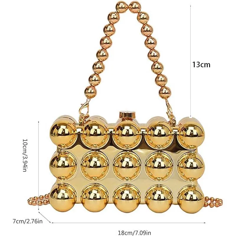 Fashion 2024 Women\'s Acrylic Handbags Plating Square Bubble Wedding Evening Party Bags Box Beads Chain Top Handle Shoulder Purse