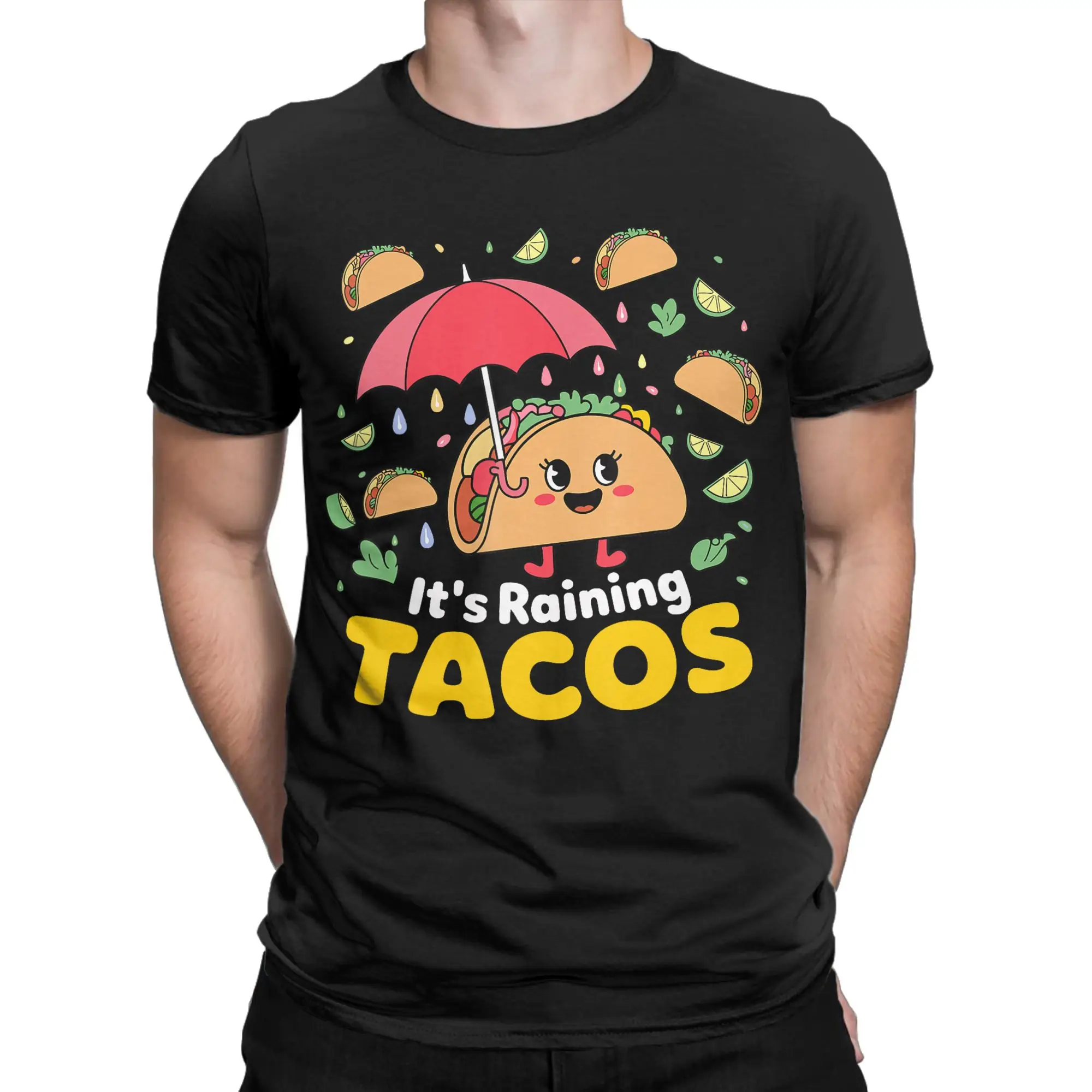 Casual Taco in the Rain T-Shirt Men Round Neck 100% Cotton T Shirt  Short Sleeve Tees Gift Idea Tops