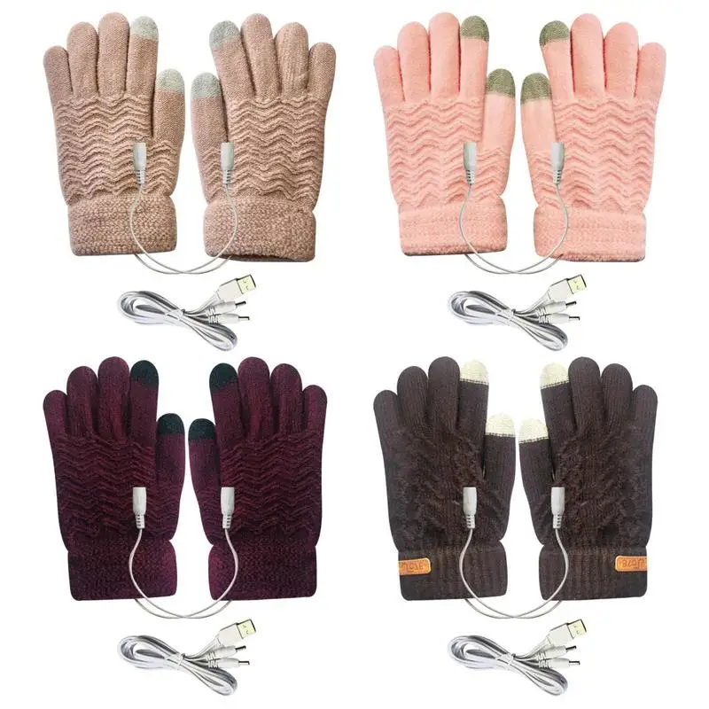 USB Electric Heated Gloves Heating Winter Thickened Full Fingers Gloves Touchscreen Gloves For Men Women Outdoor Hand Warmer