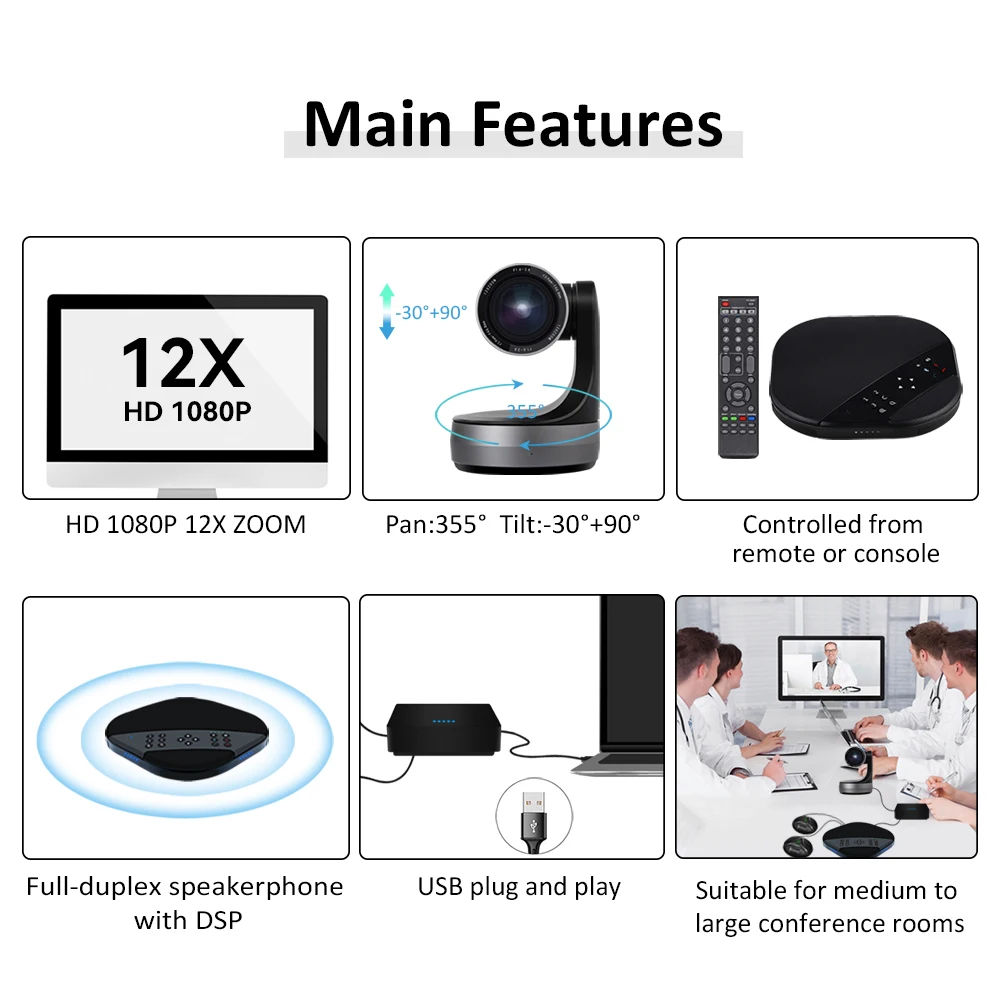 Kato Video Confrence Camera & Speakerphone & Hub,Control Micro Soft Teams Webcam Ptz Pan Tilt Zoom Camera
