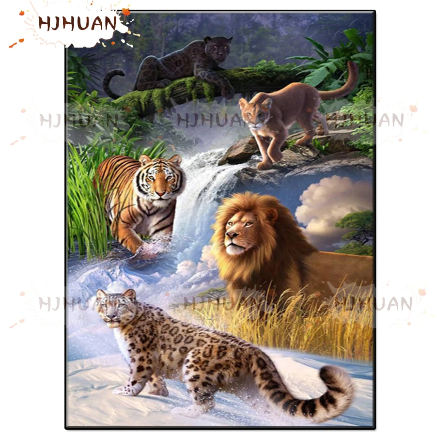 

Diamond embroidery Waterfall, forest landscape, lion tiger leopard full Square diamond painting Cross Stitch Rhinestone mosaic