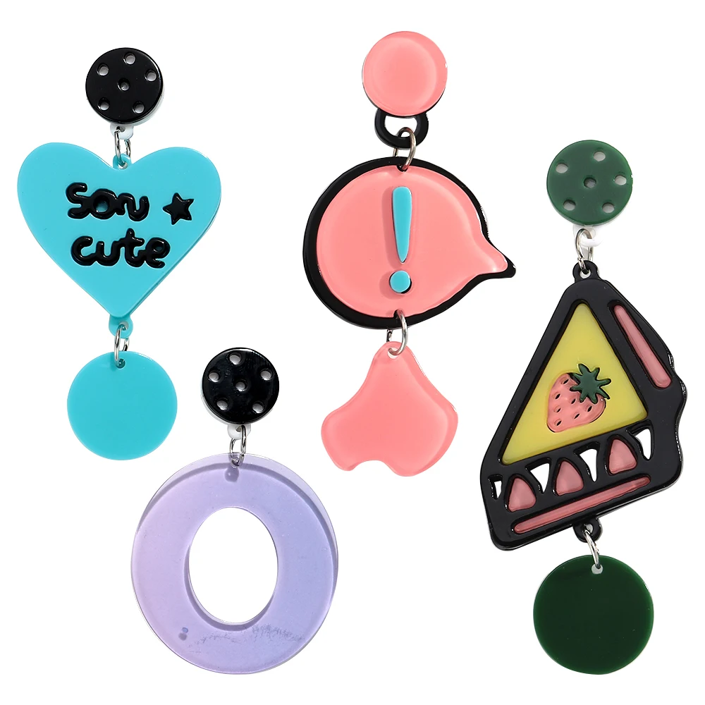 Creative Geometric Heart Fruit Dangle Earrings Funny Acrylic Asymmetric Pendant Earring Women Party Jewelry Gifts