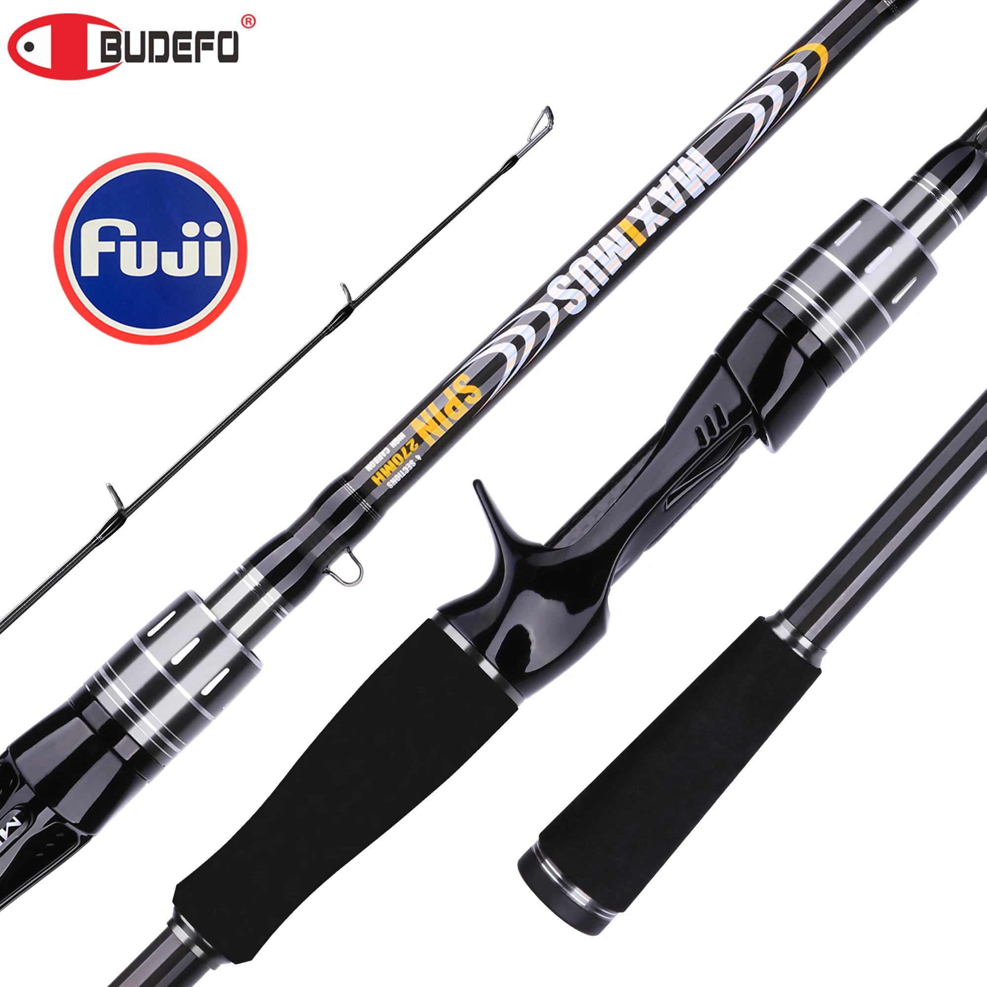 BUDEFO MAXIMUS Lure Fishing Rod 1.8m 2.1m 2.4m 2.7m 3.0m30T Carbon Spinning Baitcasting FUJI Guide Travel Lure Rod 3-50g UL/M/MH