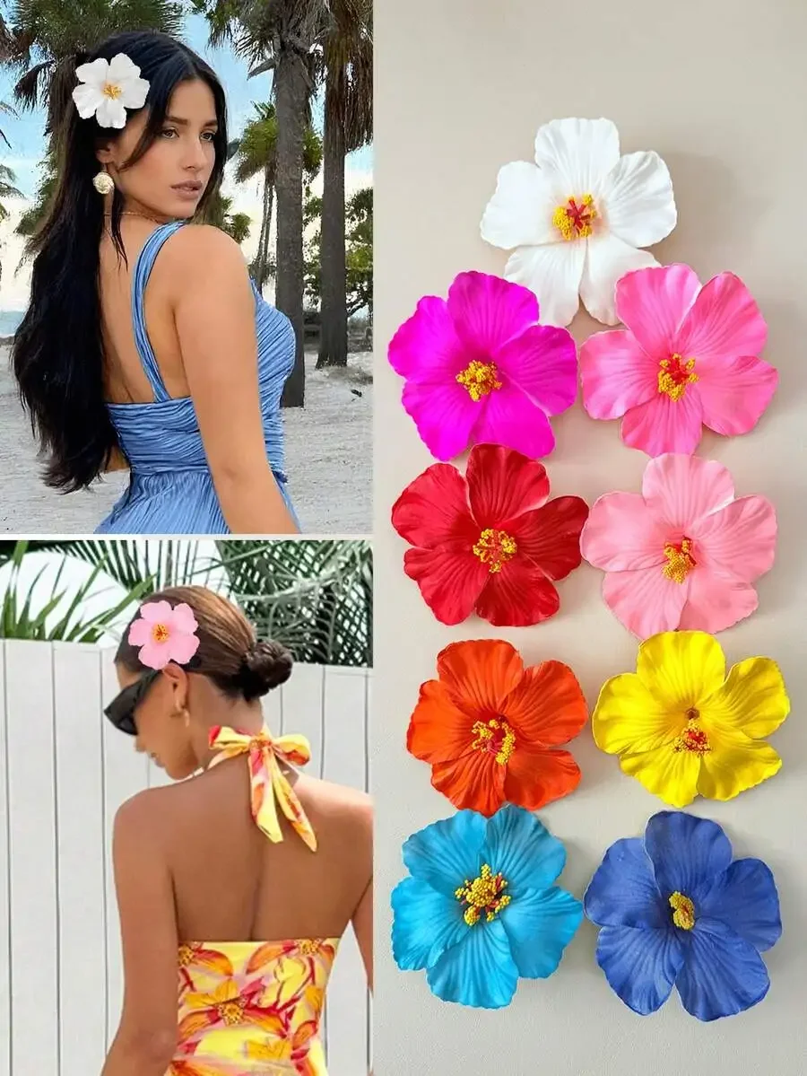 

10pcs Hawaiian Hibiscus Flower Hair Clips For Women Boho Artificial Floral Hair Accessories Summer Beach Party