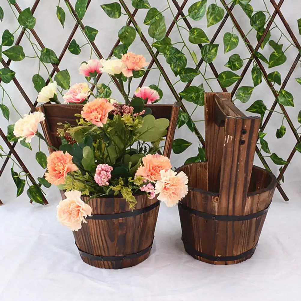 

Rustic Wooden Planter Large Flower Pot Fence Flower Pot Vintage Garden Decor Plant Holder Bucket