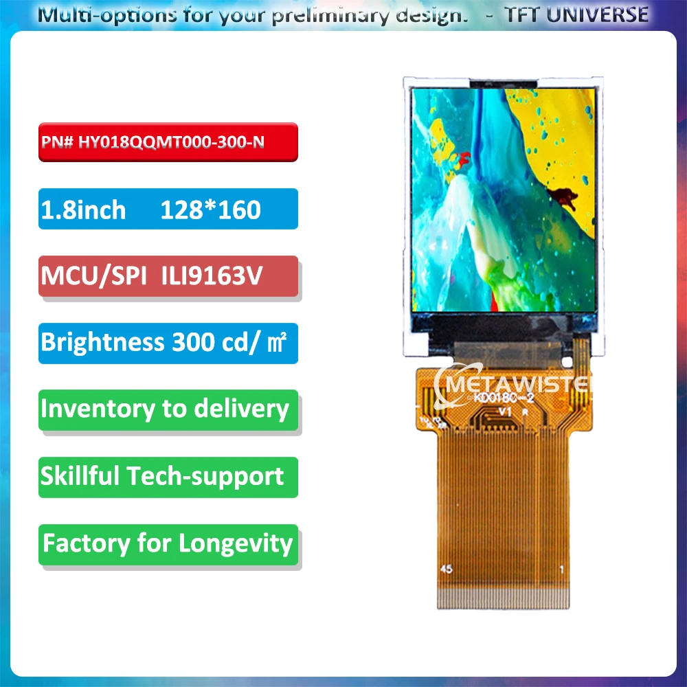 

128x160 Small 1.8inch colourful display Cnotroller ILI9163V MCU/SPI interface arduino screen Longevity available TFT LCD display