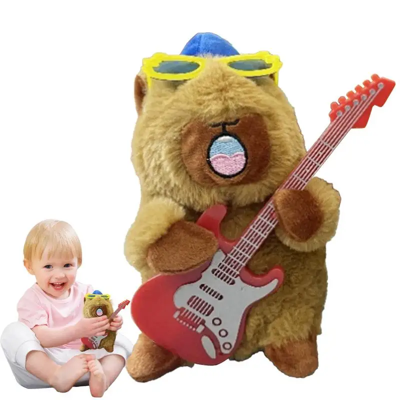 Stuffed Capybara Cute Dancing Doll Vocal Recording Toy Electric Stuffed Animals Soft Doll With Guitar For Kids Children Bed Room