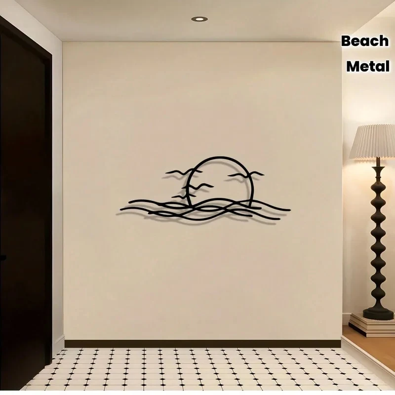 Vintage Metal Wall Art Ocean Waves Moon Coastal Home Decor Rust Proof Gift 1PC