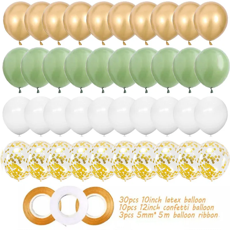 43pcs Retro Green Gold Confetti Latex Balloons Happy Birthday Party Decorations Kids Adult Boy Girl Baby Shower Wedding Supplies