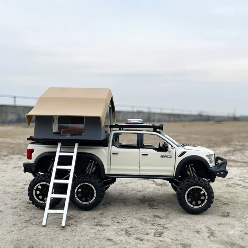 1:24 Scale Raptor F150 RV With Tent Alloy Model Car Toy Diecasts Metal Casting Sound and Light Car Toy