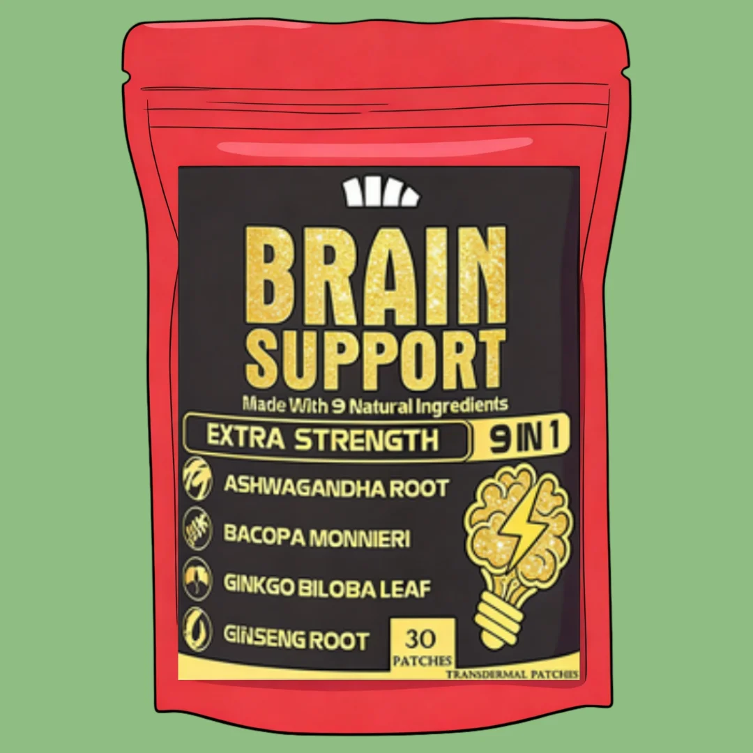 9 In1 Brain Support Transdermal Patches With Ashwagandha Root, Gotu Kola Focus, Memory & Energy Booster 30 Patches