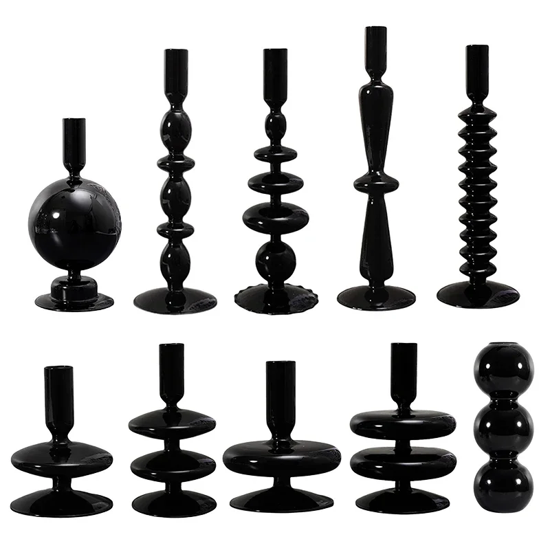 

Black Glass Candle Holder Nordic Living Room Modern Decoration Table Room Creative Candlestick Glass Vase Bookshelf Decor