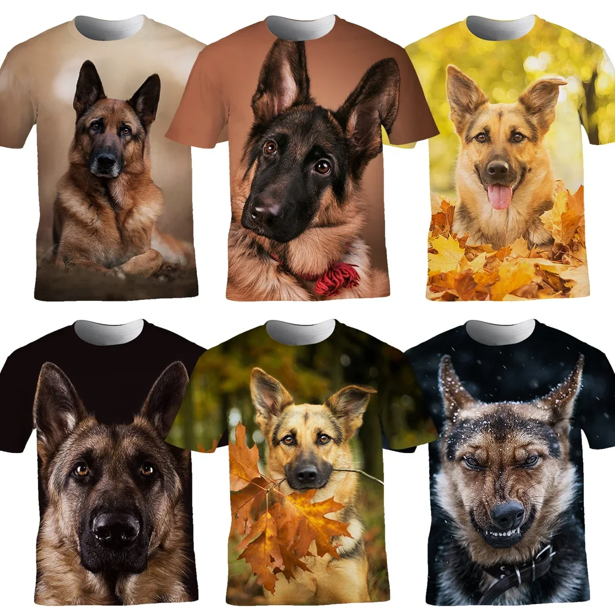 

German Shepherd Dog Graphic T Shirt for Men Funny 3D Pup Doggy Printed Cute Tee Shirts Womens Clothing Cool Designs Kids T-shirt