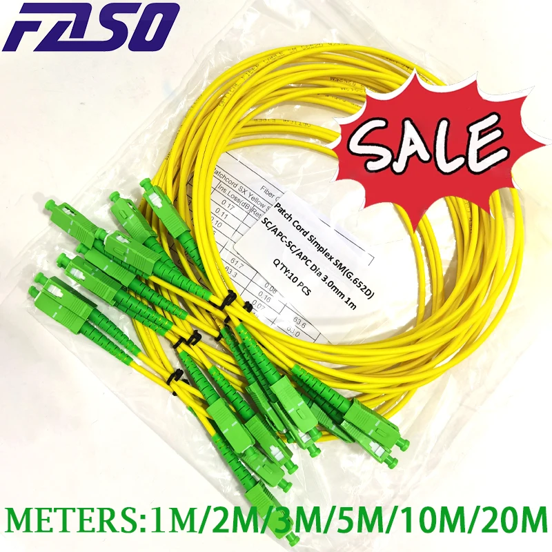 Cheap Yellow SC APC to SC APC SX OS2 Singlemode Fiber Optic Patch Cable 10M/20M Fiber Optic Parch Cord Sale Off Fiber Wires