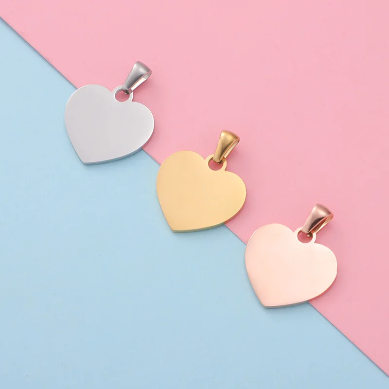 5pcs Stainless Steel Heart Charm Blank To Record Gold/Silver Color Metal Heart Tag For Engrave Mirror Polished Wholesale