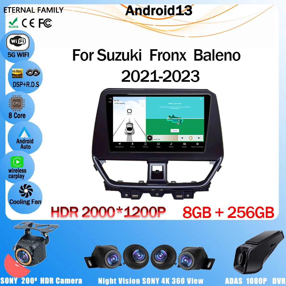 Android 13 GPS Navigation For Suzuki  Fronx  Baleno 2021- 2023 Autoradio Multimedia Stereo QLED IPS DSP Car Screen WIFI BT 4G