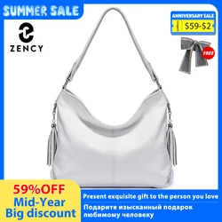 Zency 2026 New Fashion Soft Real Genuine Leather Tassel Women Handbag Elegant Ladies Hobo Shoulder Bag Messenger Purse Satchel