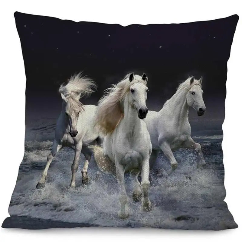 Printing Running Horse Cushion Cover Wild Animals Pillowcase Office Chair Waist Home Decor