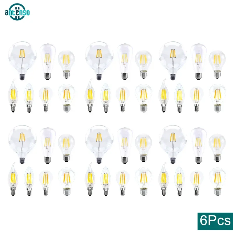 

6pcs/lot LED Bulb Lamps AC220V E27 E14 2W 4W 6W 8W Led Retro Edison Filament Light Lampada Bombilla Living Room Home Luminair