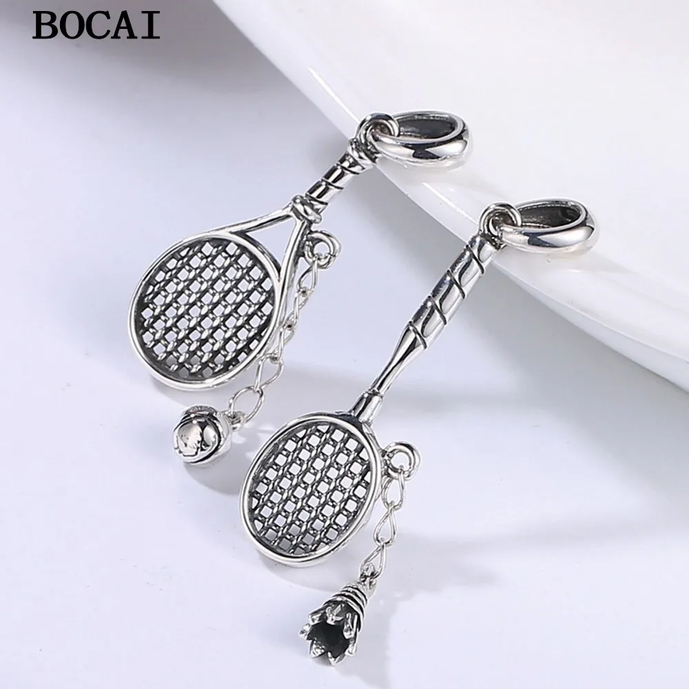 BOCAI S925 Silver Retro Fashion Simple Badminton Racket Pendant Couple Gift